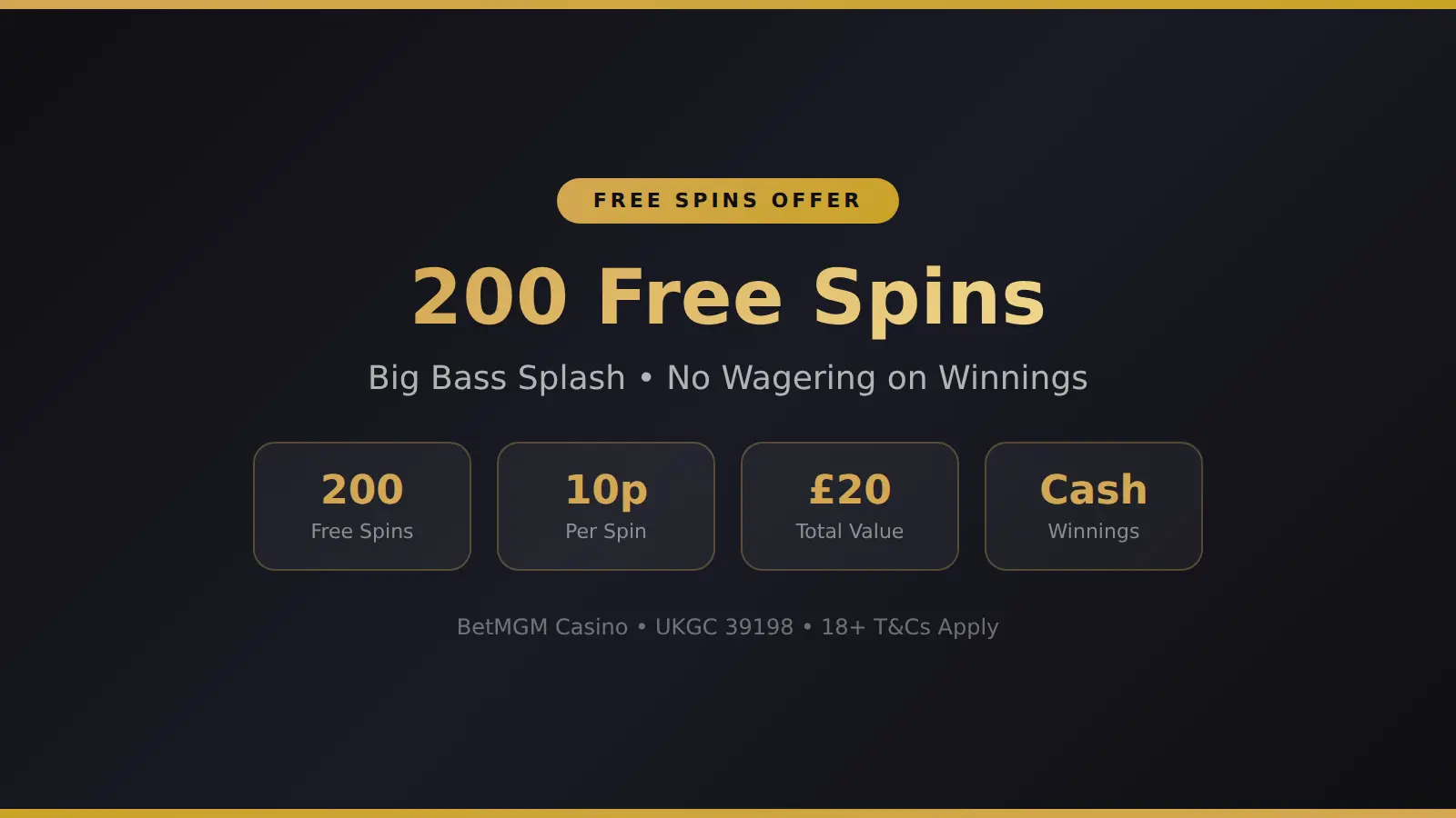 BetMGM 200 free spins on Big Bass Splash offer page